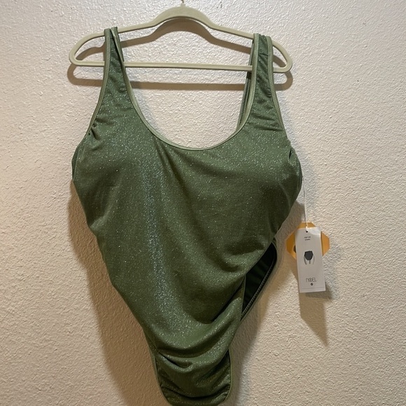 Fe Noel X Target Metallic High Leg Cheeky One Piece Swimsuit Dark Olive 1X NWT - Picture 4 of 9